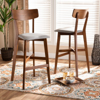 Baxton Studio Cozy-Grey/Walnut-BS Cameron Modern and Contemporary Transitional Grey Fabric Upholstered and Walnut Brown Finished Wood 2-Piece Bar Stool Set